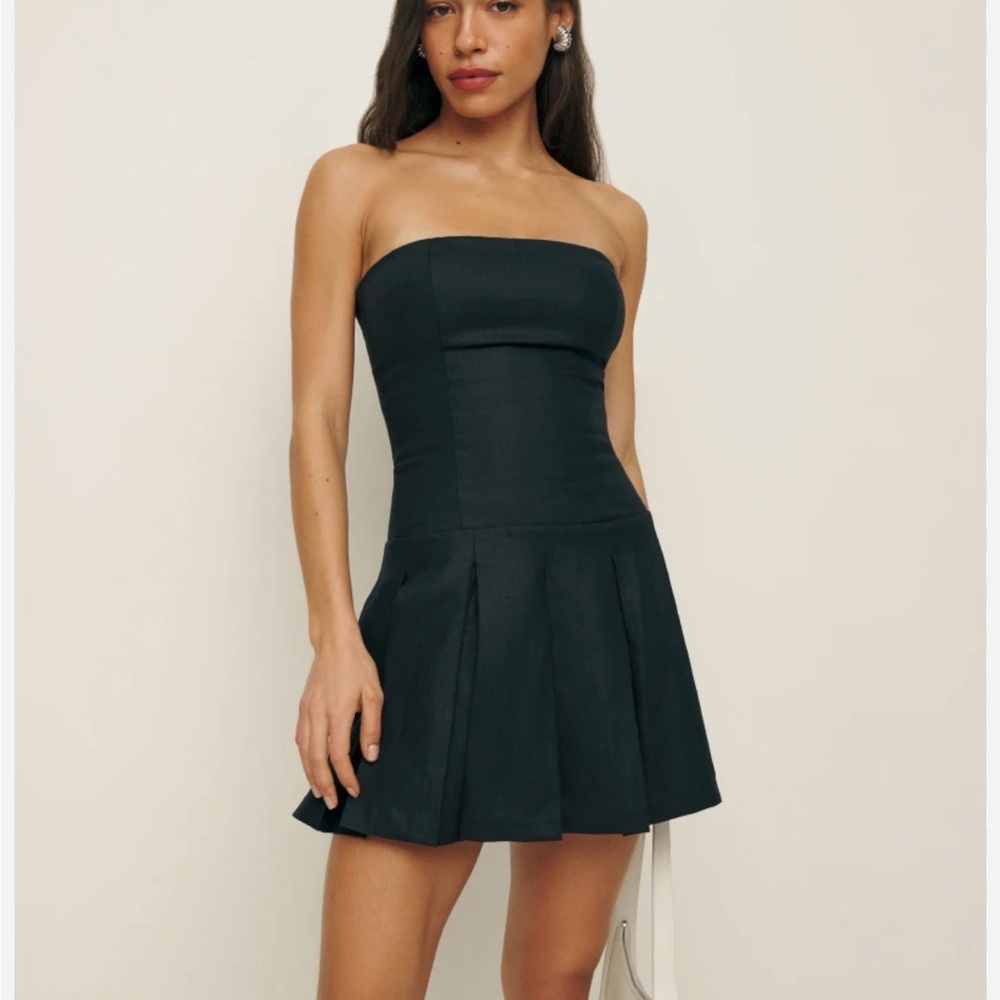 NWT Reformation Isabeli Black Strapless Linen Mini Dress